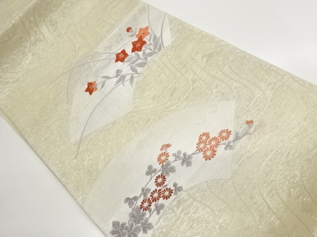 JAPANESE FUKURO OBI FOR SUMMER / WOVEN AUTUMN FLOWERS